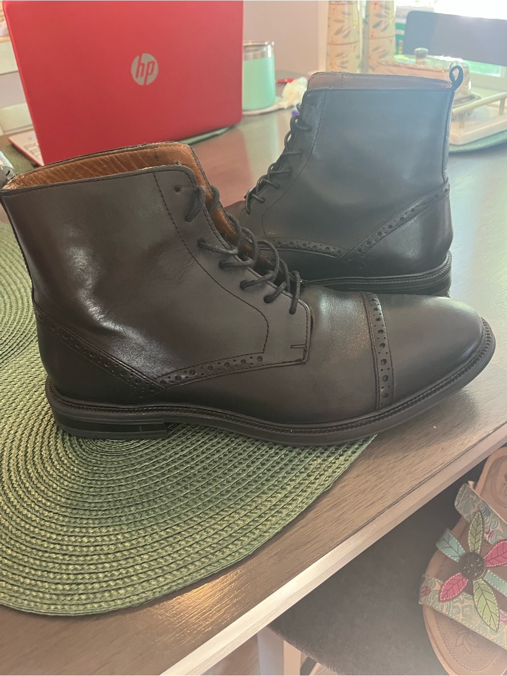 Stafford Men's Size 9 Gunner Cap Toe Black Leather Boot